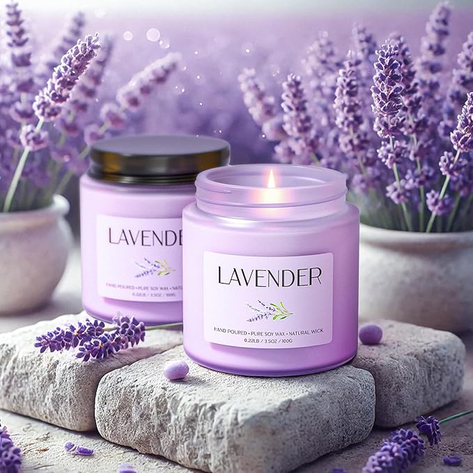 Lavender Candle, Soy Candles for Women, Soy Candles for Home Scented, 2 Pack Aromatherapy Candle Gift Set for Relaxing, Stress Relief & Home Decor