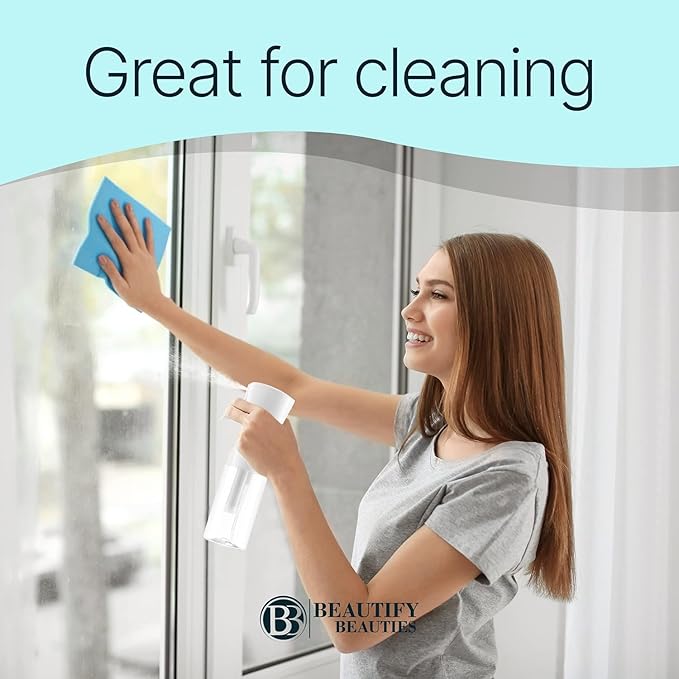 BeautifyBeauties Hair Spray Bottle – Ultra Fine Continuous Water Mister for Hairstyling, Cleaning, Plants, Misting & Skin Care (White, 6.8 Ounces)