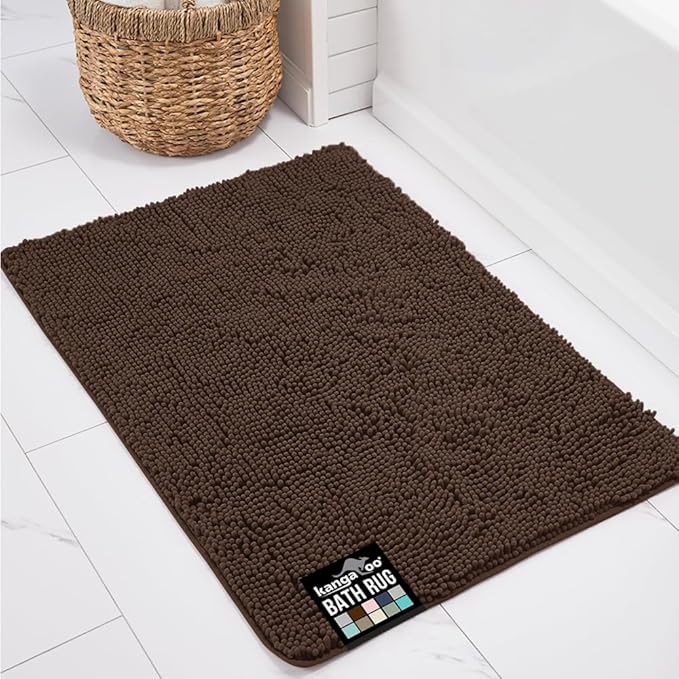 KANGAROO Bathroom Rugs, Chenille Soft Absorbent Bath Rug, Shaggy Shower Mat, Quick Dry Machine Wash Bathmat, Plush Carpet Mats for Tub, Bathtub and Room Home Decor Accessories, 30x20, Brown