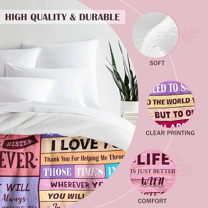 Sister Birthday Gifts - Sisters Gifts from Sister Adult - Sisters Blankets Gift for Women - Best Sister’s Ever Gift for Christmas Mothers Day & Valentines Day - to My Sister's Blanket 50"x60"