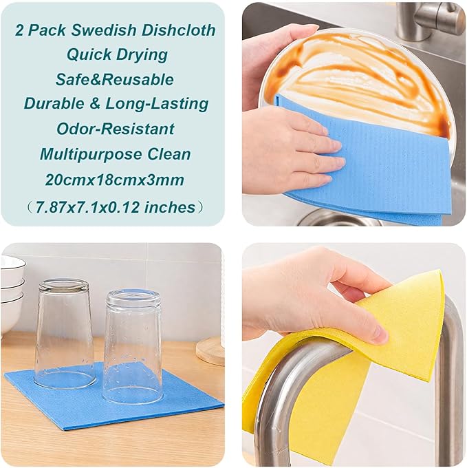 200PCS Plastic Gloves Disposable, Cellulose Kitchen Cleaning Sponge, Swedish dishcloths,Steel Wool Scrubbers,Set of Cleaning Supplies Housewarming Gift(6)