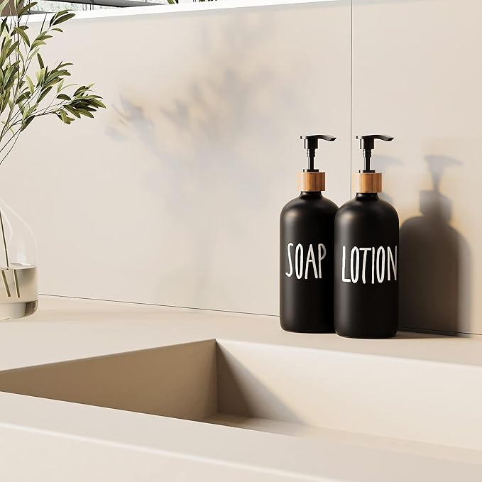 Dish Soap Dispenser for Kitchen Sink.Glass Hand Soap Dispenser, Modern Farmhouse Decor for Bathroom,Kitchen Sink Decor