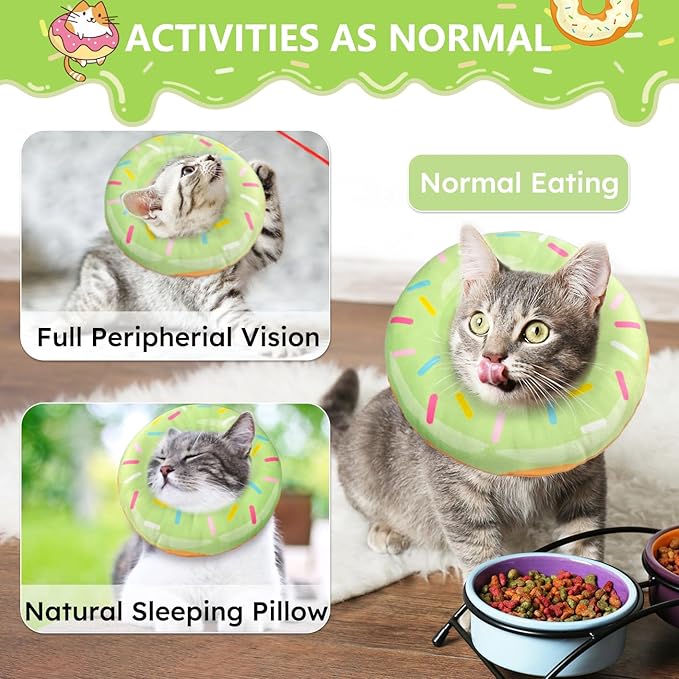 Cat Cone Collar Soft, Cat Recovery Collar for Wound Healing Cute Donut Adjustable Kittens Cones to Stop Licking Comfortable Lightweight Neck Elizabethan Collars for Cats Kittens After Surgery