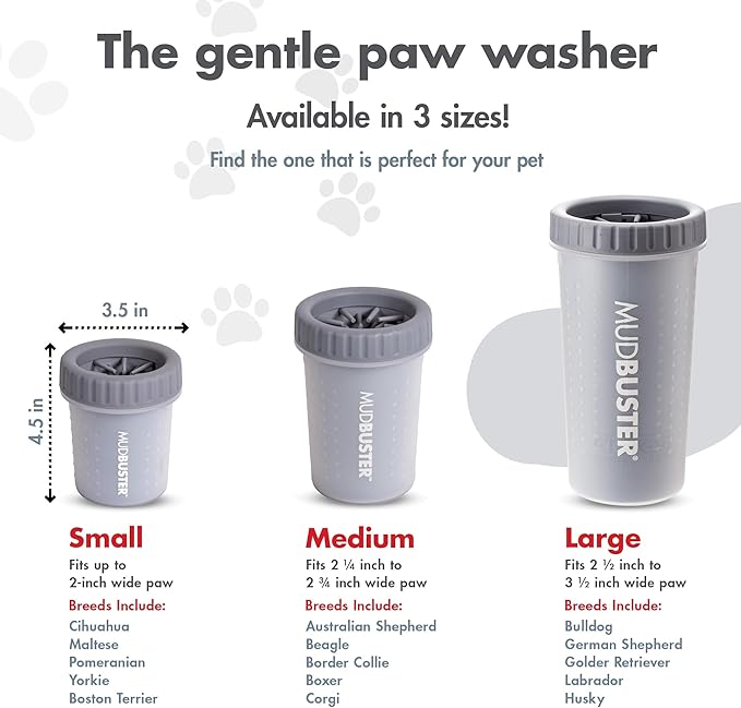 Dexas MudBuster Portable Dog Paw Cleaner, Premium Quality Small Light Gray Pet Accessory
