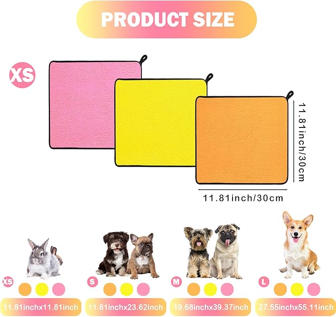 MICOOYO 3PCS Dog Towels for Drying, Super Absorbent Pet Grooming Towels, Quick Drying Dog Bath Towels for Puppy Cats (Yellow, Pinkcolor, Orange, XS)