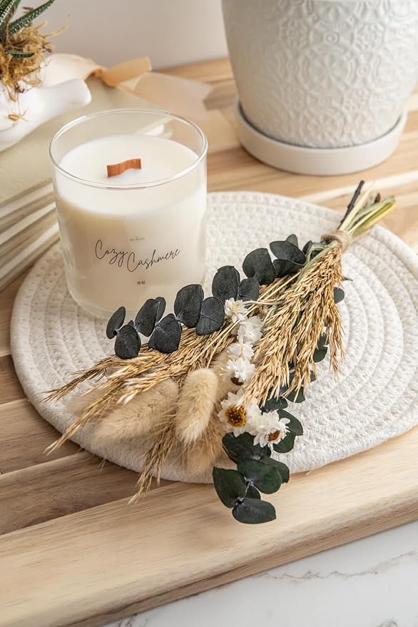 Home Cozy Cashmere Sandalwood & Vanilla Luxury Scented Soy Candle - Fall & Year Round Fragrance/9oz Clear Jar /65 Hour Burn Time/Made in The USA