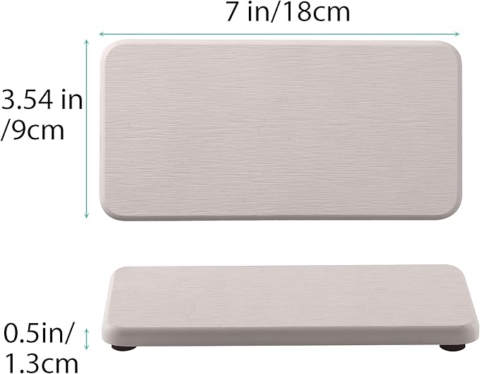 2 Pcs Water Absorbing Stone Trays, Kitchen/Bathroom Sink Soap Dish, Diatomite Tray Used for Hand Soap & Cosmetic Bottles in The Modern Home, 3.5" W x 7.1" L, White