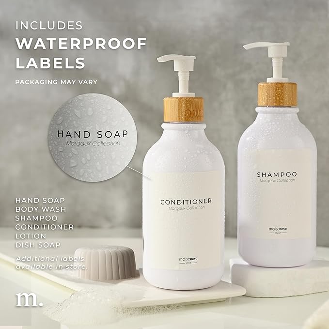 Maisonovo Plastic Soap Dispenser Set | Hand Soap and Dish Soap Dispenser Set | 16.9oz Amber Bottles with Black Bamboo Pump | Bathroom Lotion Dispenser with Pump Set of 2