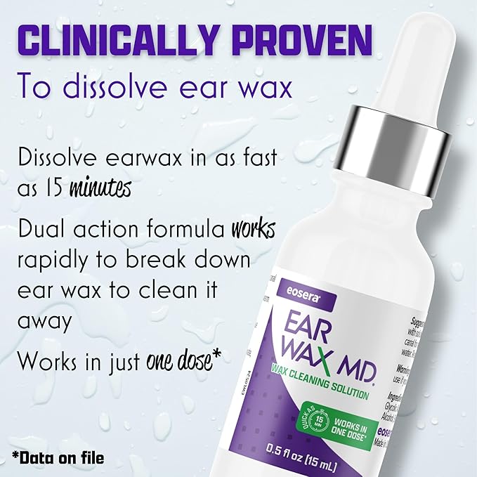 eosera Ear Wax MD Cleaning Kit - Fast-Acting Ear Wax Removal Drops & Rinse Bulb - Doctor Recommended, Clinically Proven Earwax Dissolver for Adults & Kids - Works in 15 Minutes - 15ml Solution