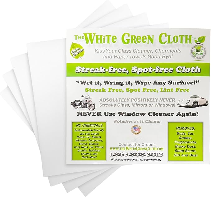 4-Pack Reusable Cleaning Cloths for Streak-Free Windows, Mirrors & All-Purpose Use – Chemical-Free, Absorbent, Non-Abrasive, 16" x 16" White Cleaning Rags, Made in The USA