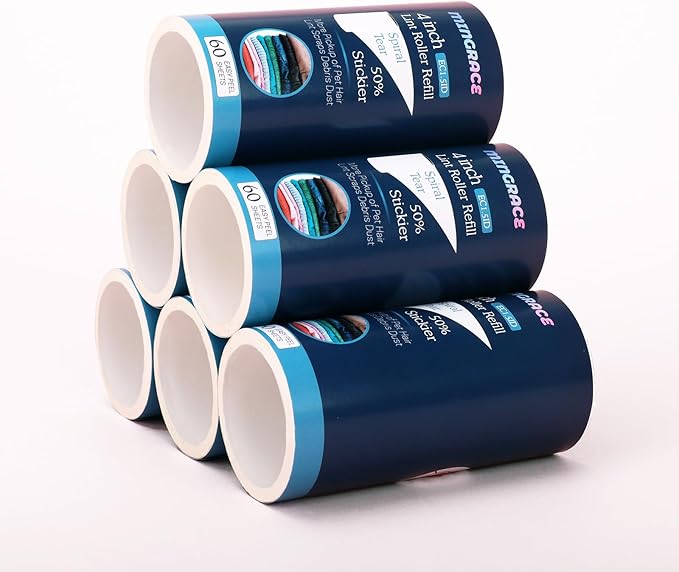 4 inch Lint Roller Refills Only Compatible with Evercare Extra Sticky Pet Hair Remover Lint Rollers, 50% More Pickup, 60 Sheets Each Refill, 6 Pack, 360 Sheets Total (1 1/2'' Inside Dia.)