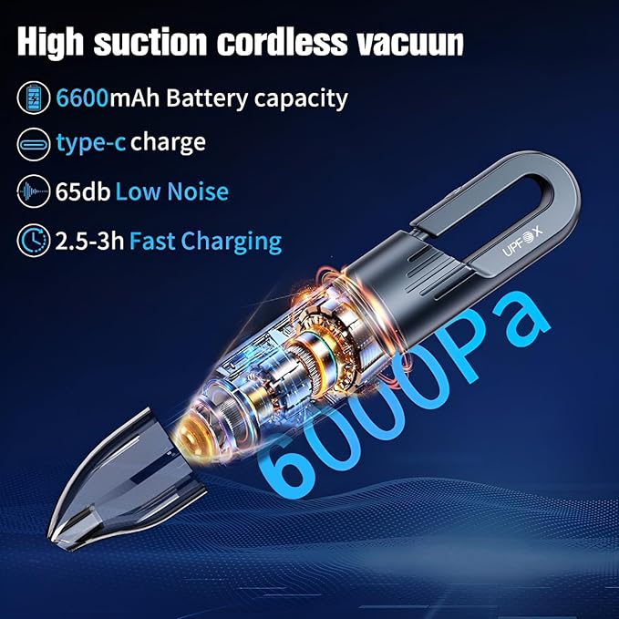 2025 Upgrade Mini Vacuum Cleaner-Hand Vacuum Cordless Rechargeable Car Vacuum Cleaner Powerful Suction Portable Vacuum for Car Home Office Pet (Blue)