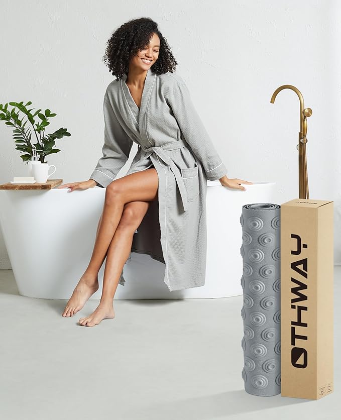 OTHWAY No Suction Cup Bath Mat: 39x16 inch Extra Long Bathmat│Perfect for Ordinary or Refinished Bath Tubs │Made of Nature Rubber│Protect Your Bathtub (Grey)