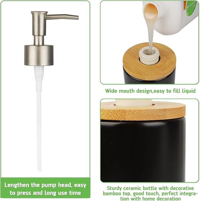 Ceramic Soap Dispenser Hand Soap Dispenser Refillable Liquid Great for Kitchen and Bathroom Decorative (Black)