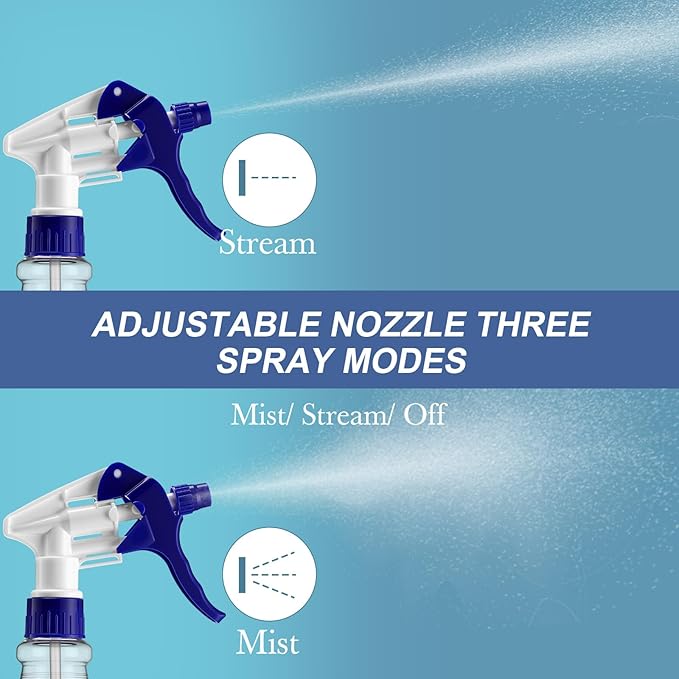 10 Pack Spray Bottles 16 oz Empty Water Spray Bottles for Cleaning Heavy Duty Refillable Squirt ‌container with Measurements Adjustable Nozzle for Household(Blue and White,Clear Style)