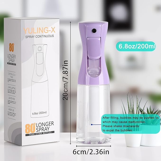 hair spray bottle, ultra-fine spray continuous spray bottle (200ml/6.8oz), used for hair design, vegetation, cleaning and skin care - empty, reusable (Purple)