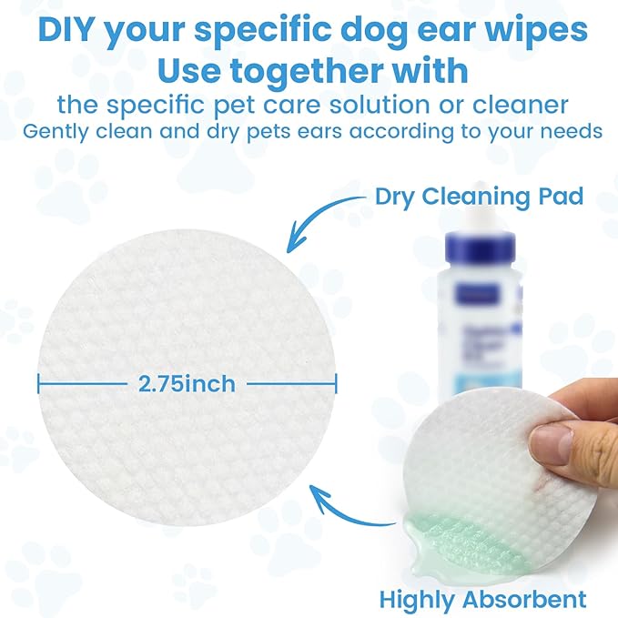 450PCS Dog Ear Cleaning Kit in Storage Box - 6" Long Cotton Swabs for Dogs with Dry Cleaning Pads - Large Cotton Head, Lint-Free, Highly Absorbent, Specially Designed for Use with Dog Ear Cleaner