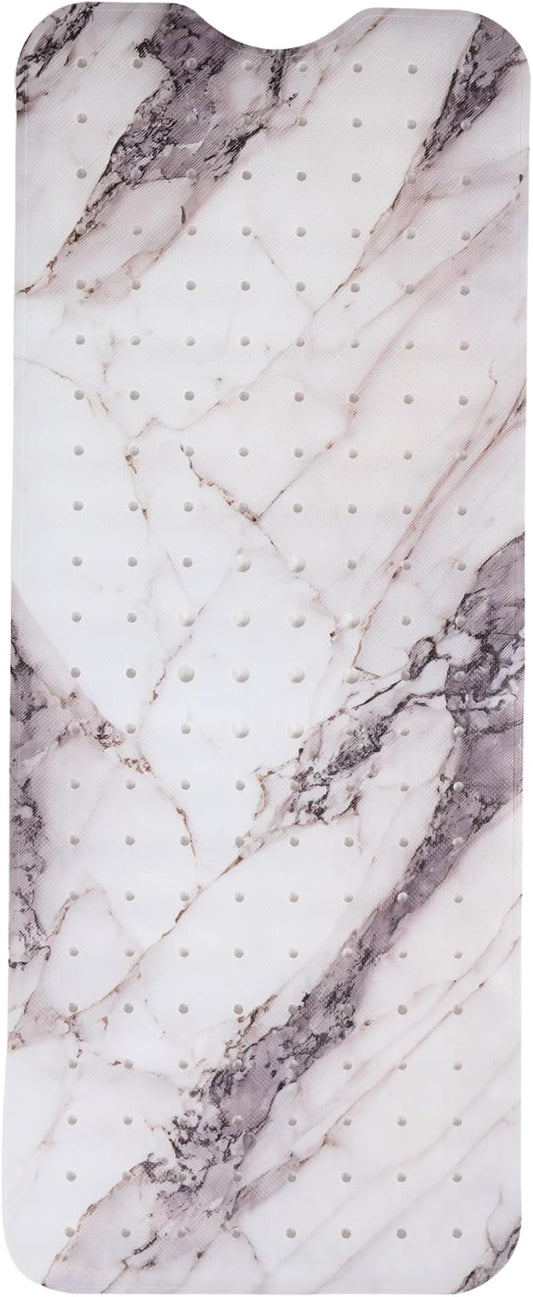 ENKOSI Bath Mat – Large 40 x 16 Inch Non-Slip Bathtub Mat with Suction Cups & Drain Holes – Extra Long Shower Mat for Tub with Marble Print Design (Grey Marble 40x16)