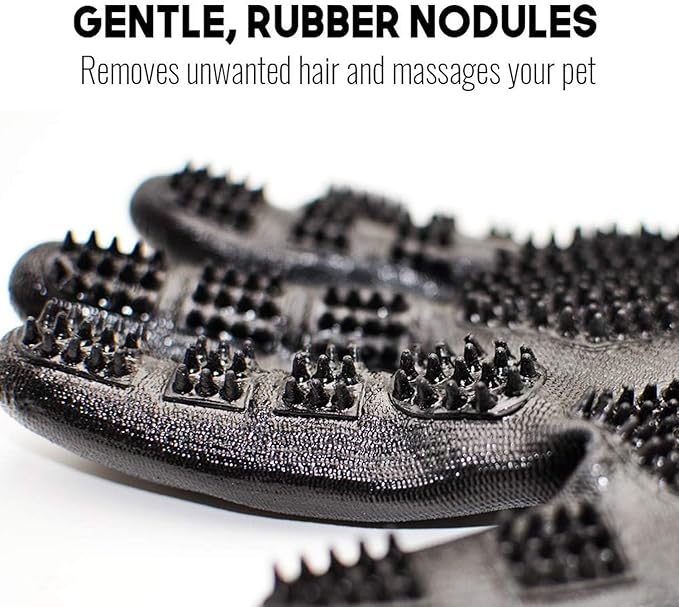 Otis and Claude Pet Grooming Gloves with Adjustable Strap - Gentle and Comfortable Hair Remover, Bathing, Massage, Brush - Left & Right - for Cats, Dogs & Horses