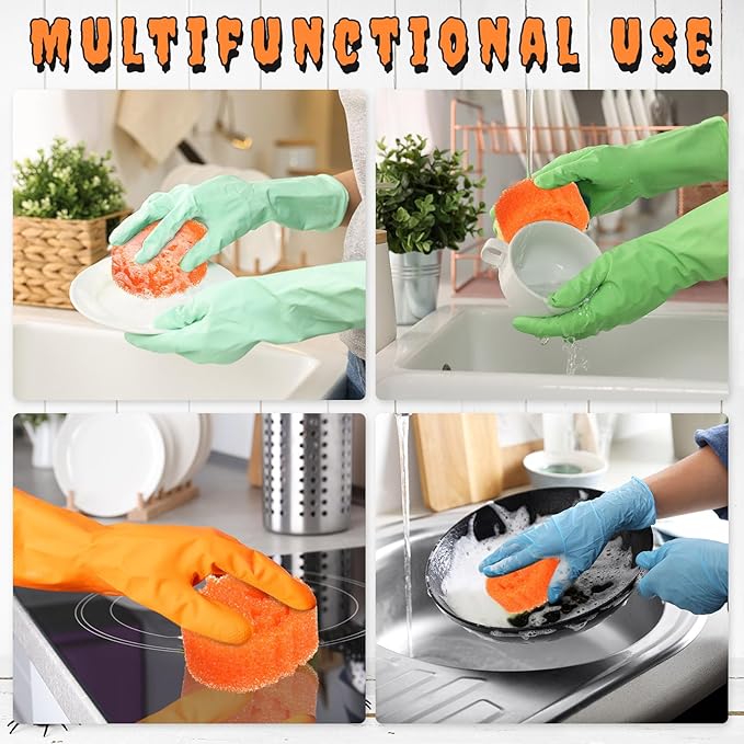 3 Pcs Dual Sided Scrub Sponge Multi Functional Cute Temperature Sensitive Non Scratch Dish Sponge for Washing Dishes Kitchen Bathroom(Halloween Pumpkin,Orange)