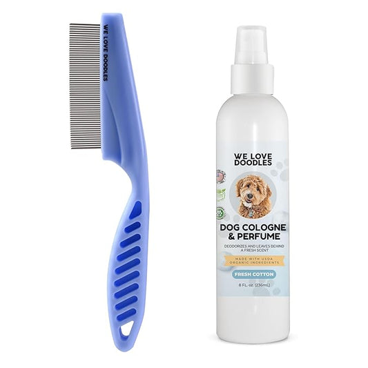 We Love Doodles Flea Comb for Dogs and Dog Cologne & Perfume | Dog Face Comb | Fine Tooth Tear Stain Remover Metal Comb | Odor Eliminator Spray Puppies | Long Lasting After Bath | MADE in USA