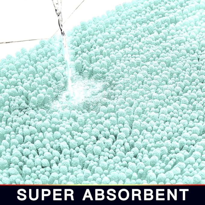 Walensee Large Bathroom Rug Non Slip Bath Mat (72x24 Inch Spa Blue) Water Absorbent Super Soft Shaggy Chenille Machine Washable Dry Extra Thick Perfect Absorbant Best Plush Carpet for Shower Floor