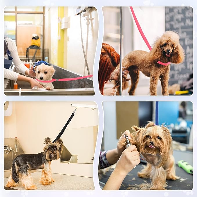 18 Pcs Pet Dog Grooming Loops Nylon Restraint Noose Adjustable Straps Fixed Dog Cat Safety Rope Supplies for Pet Grooming Table Bathtub, Blue, Black and Pink, 21 Inch