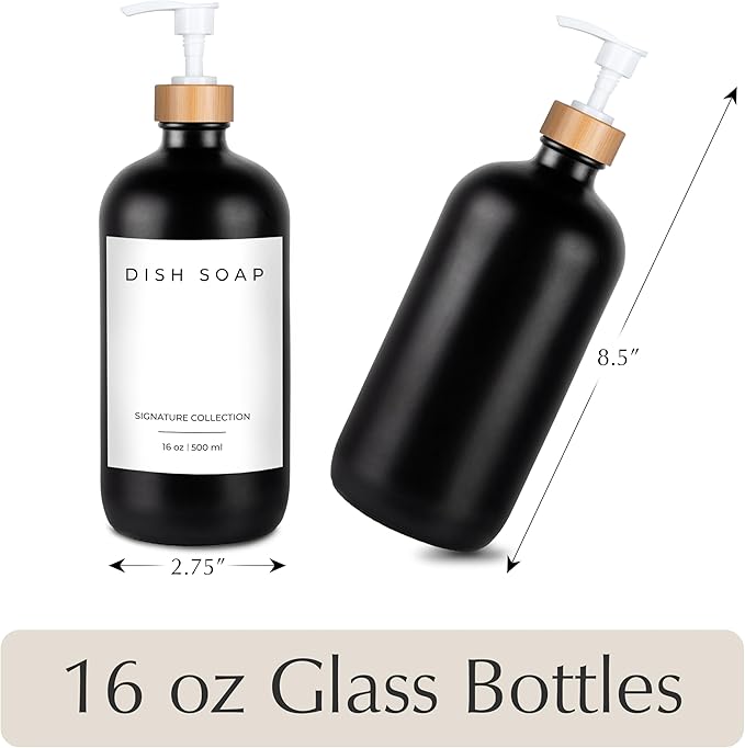 Emerson Glass Soap Dispenser Set - Kitchen & Bathroom, 16 Oz, 2 Pack