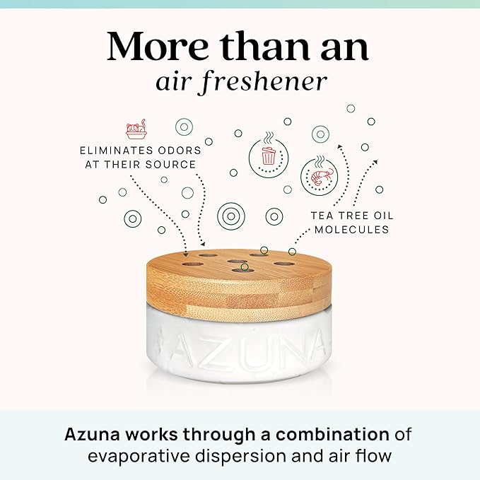 Azuna Air Freshener & Odor Eliminator for Strong Odor | 1 Room Kit Includes (1) Empty Luxe Glass Jar & 8oz Refill with Tea Tree Essential Oil Gel | Amalfi Breeze | Last 60-90 Days