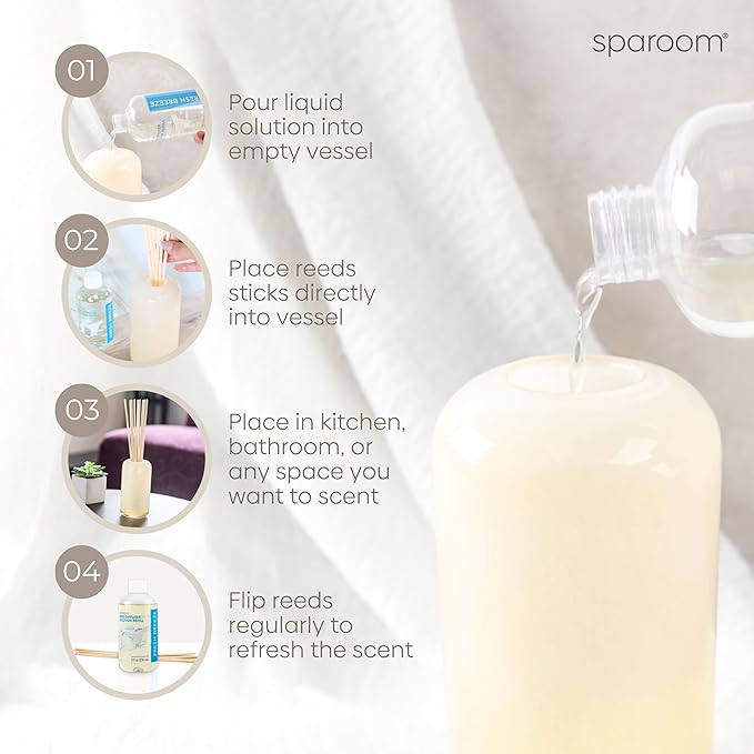 SpaRoom Reed Diffuser Oil Refill – Fresh Breeze Scent, 8oz Air Purifying Aroma for a Light and Open Feel, Ideal for Living Rooms or Hallways, Subtle Everyday Freshness for Whole Home Balance