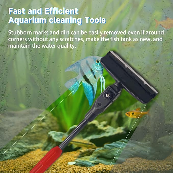 Aquarium Cleaning Tools, 7 in 1 Fish Tank Cleaning Kit with Adjustable Long Handle,Aquarium Sponge Brush, Scraper Cleaner,Fish Net,Tube Brush,Fork,Gravel Rake for Fish Tank Cleaner