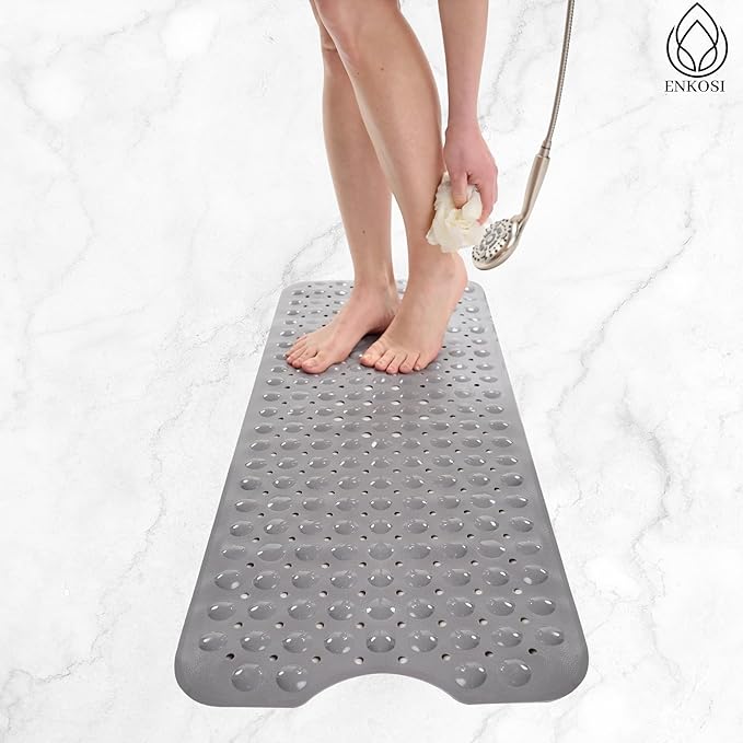ENKOSI Large Non Slip Bathtub & Shower Mat - Extra Long 40 x 16 Inch, Anti Slip Bathmats for Bathroom Tub (40x16 Grey 1-Pack)