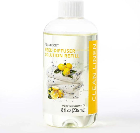 SpaRoom Reed Diffuser Oil Refill – Clean Linen Scent, 8oz Crisp and Refreshing Blend with Lemon Accents, Light and Airy Aroma for Bathroom, Bedroom, or Living Room, Long Lasting Fresh Scent