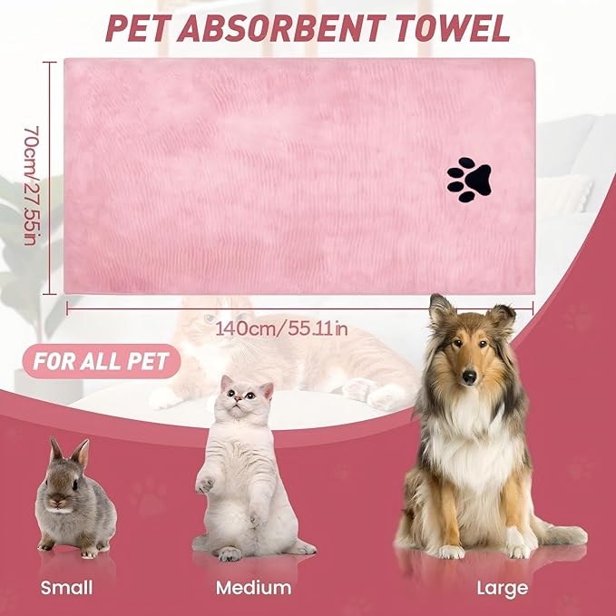 Pet Shower & Bath Supplies，Dog Shampoo Brush Set with Towel, Washing Gloves,Comb for Dogs and Cats (large pink)