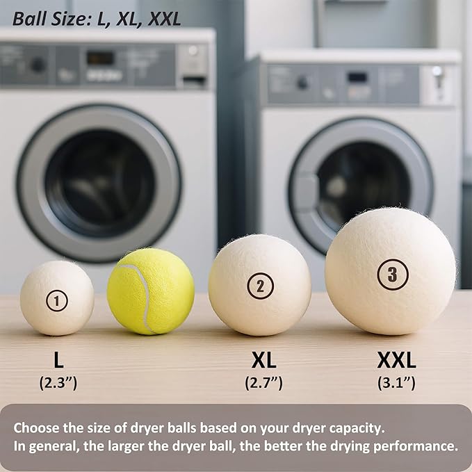 Wool Dryer Balls Laundry, L(2.3") 4 Pack, Premium Fabric Softener Ball, Reusable, Anti Static, Chemical Free Natural Wool Balls for Dryer, Laundry Dryer Balls – 100% New Zealand Wool