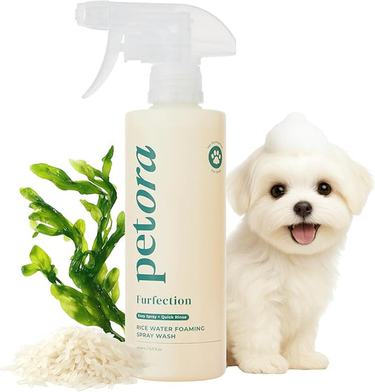 [petora] FURFECTION Rice Water Foaming Spray Shampoo for Dogs | Free of Harsh Ingredients, Fragrance | Hydrating, Deep Cleansing and Adding Shine | Plant-Based, pH-Balanced Formula (13.5 Fl Oz)
