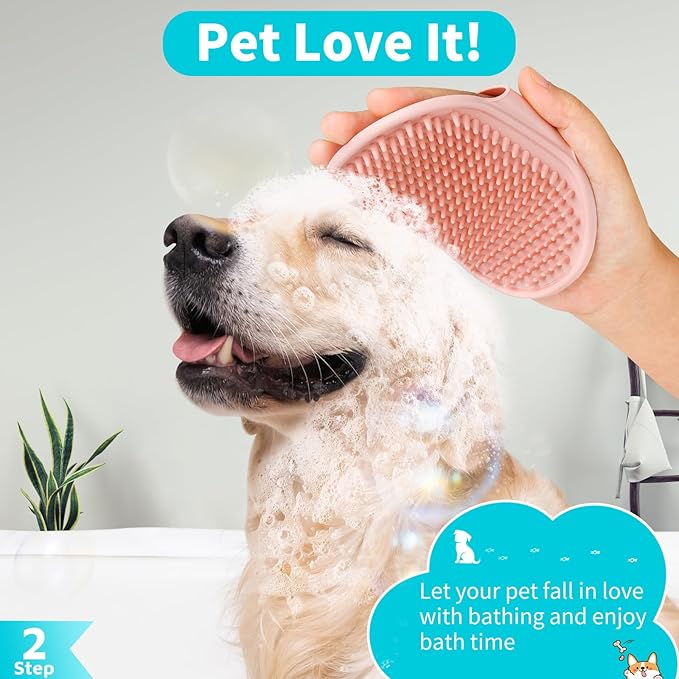 Comotech 6PCS Dog Bath Brush & Dog Toothbrush | Adjustable Handle Shampoo Brush & Scrubber for Short & Long Haired Dogs & Cats | Effectively Solve Odor & Stain Removal Problems (Blue Red Blue)