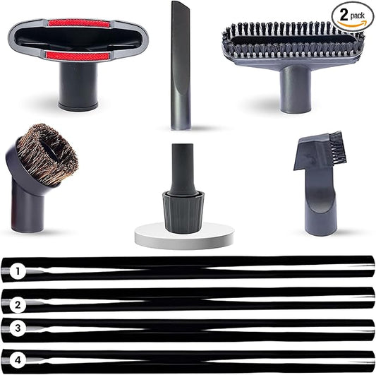 1.25 Inch Vacuum Brush Attachment Kit Compatible with All Vacuums Using 1-1/4'' Accessories - 1.25 Inch Shop Vac Accessories: Horse Hair Dust Brush, Vacuum Extension Wand and More (10 Pack)