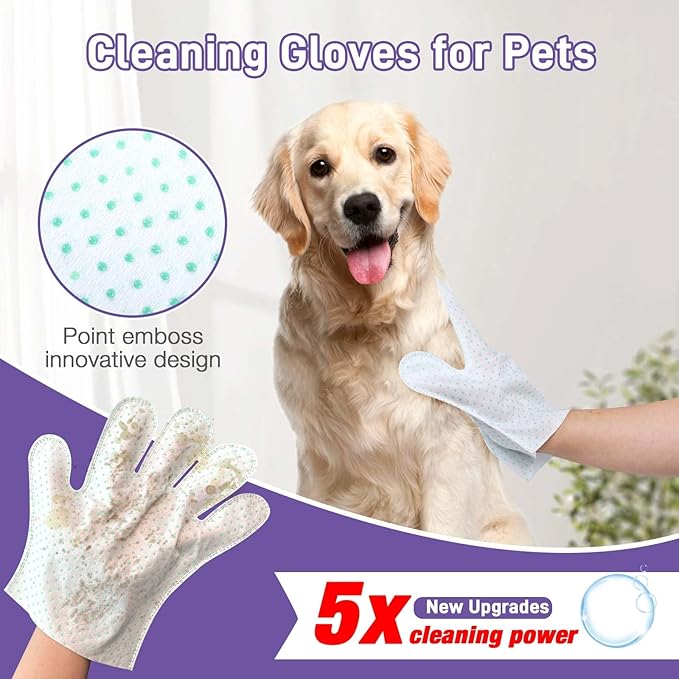 30 PCS Dog Wipes Extra Thick Pet Cleaning and Deodorizing Bath Wipes for Dogs & Cats Rinse Free Grooming Gloves with Bump Embossing for Paws, Butt, Face and Fur