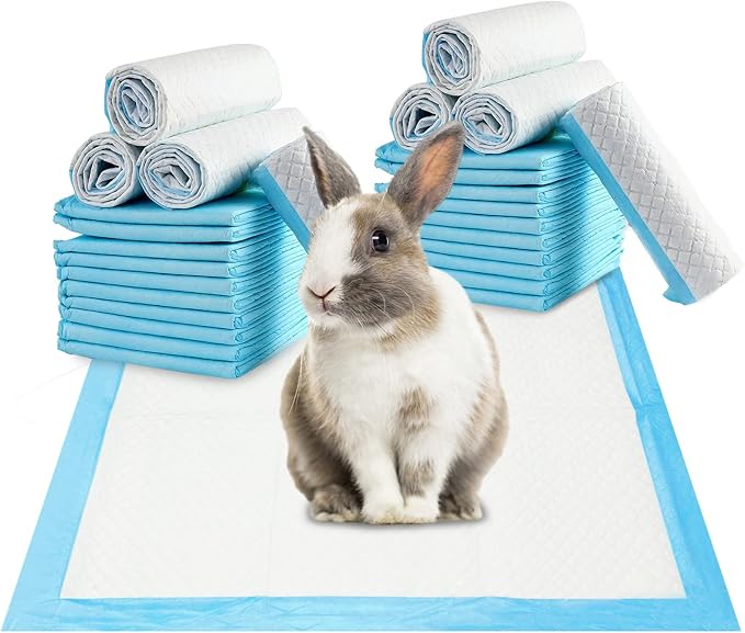 Fhiny Rabbit Pee Pads, 13" x 18" 100 PCS Disposable Bunny Cage Liner Leak-Proof Super Absorbent Potty Training Pad with Quick-Dry Surface for Rabbit Guinea Pig Cat Puppy or Other Small Animals