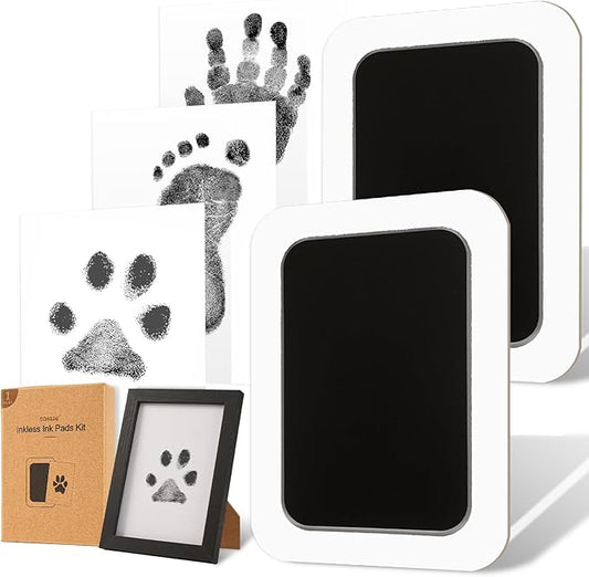 Inkless Paw Print Kit for Dogs,Cats & Babies - Clean Touch Dog Nose & Baby Handprint Kit,Mess Free Dog Paw Print Kit,2-Pcs Ink Pads & 1 Wooden Frame - Keepsake Gifts for Pet Lovers,New Moms
