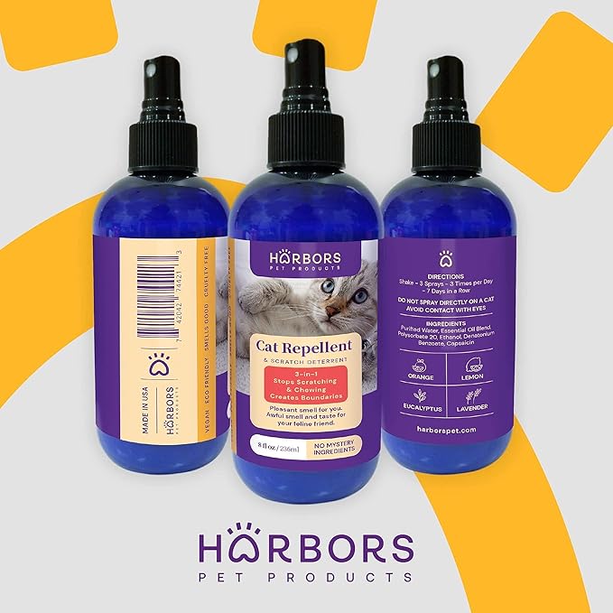 Harbors Cat Scratch and Chewing Deterrent Spray - 8 oz / 236 ml | Formulated with Essential Oils | 100% Satisfied or Return