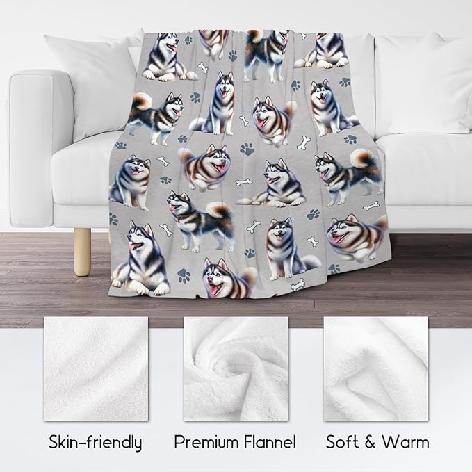 Husky Blanket for Kids Pets - Dog Theme Gifts for Dog Mom Dad - Plush Throws with Husky Print (30"x40")