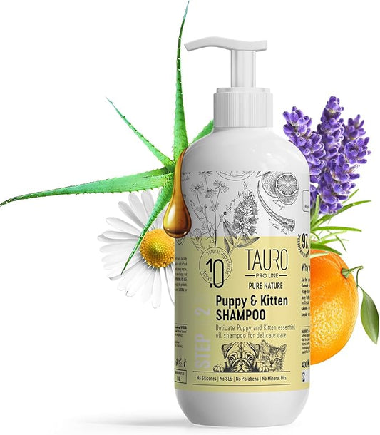 Tauro Pro Line Puppy Shampoo for Sensitive Skin, Natural Hypoallergenic Dog Shampoo for Smelly Dogs, Dog Wash Suitable for Cats (13.5 Fl Oz)