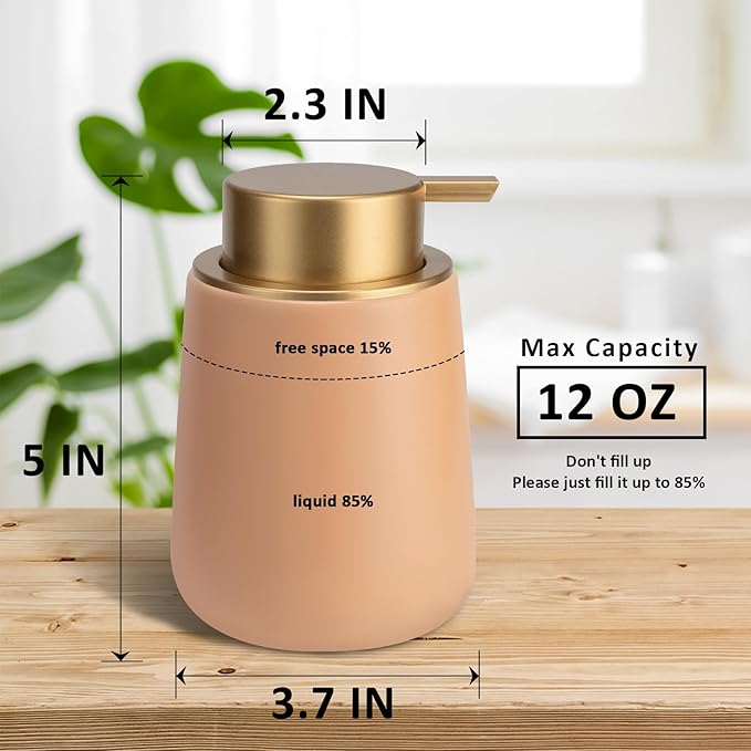 Soap Dispenser Ceramic with Easy-to-Press Pump Hand Lotion Liquid Dispenser for Shampoo Bathroom Kitchen 12 oz