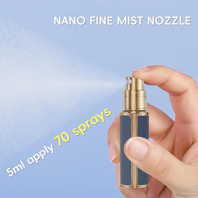 5ml Perfume Spray Bottle, AG00DB Leather Refillable Dispenser Bottom Fill Fragrance Scent Container, Portable and Leak-proof Suitable for Traveling & Outgoing (Deep Blue 5ml)