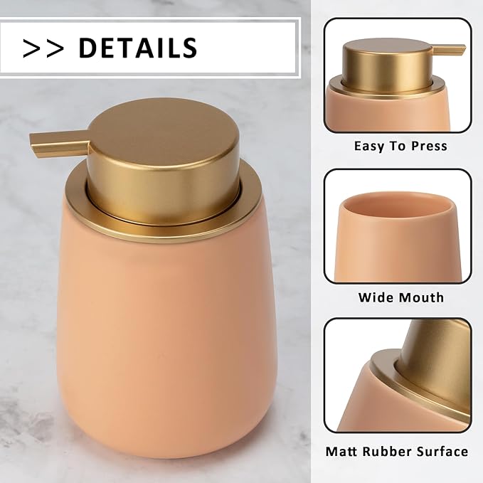 Soap Dispenser Ceramic with Easy-to-Press Pump Hand Lotion Liquid Dispenser for Shampoo Bathroom Kitchen 12 oz