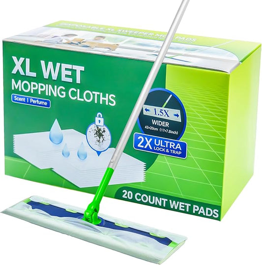 20 Count XL Wet Mopping Cloths for Swiffer Sweeper XL Mop - Disposable X-Large Wet Pad Refills - Multi-Surface Wet Wipes Mopping Pads Refill for Floor Cleaning