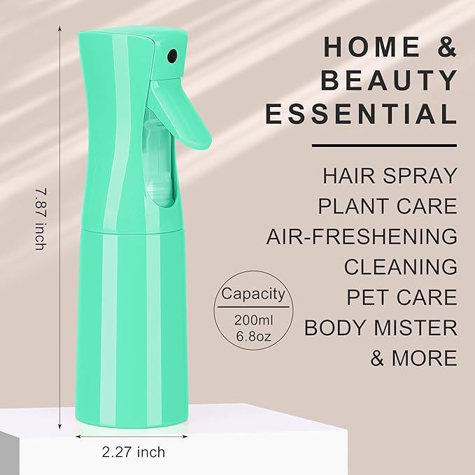 Hair Mister Spray Bottle，Spray Water Bottle Fine Mist Refillable Plants（6.8OZ /200ML） Barber，Showering Pets, Plants, travel, Ironing and Cleaning ﻿ ﻿ ﻿ (Green)