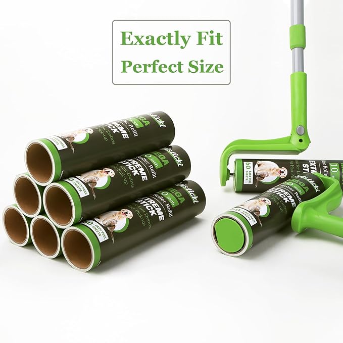10 inch Mega All-Purpose Pet Hair Lint Roller Refills Compatible with Evercare Mega Roller 10'' Wide Ultra Sticky 60 Sheets Each Refill (Pack of 6, 360 Sheets Total)
